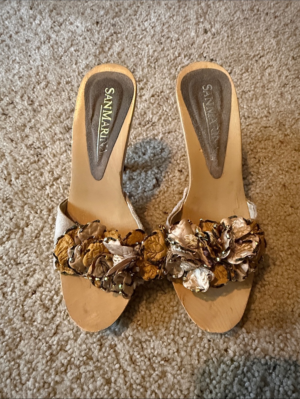 MARINA Beige Floral Embellished Slide Mules